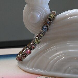 VTG High Quality Costume Stretch Bracelet Silver Tone w/ Crystal Rhinestones